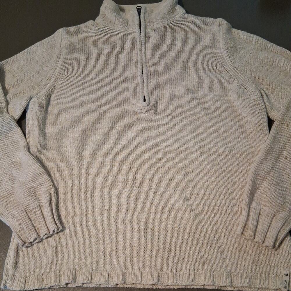 Woolrich Womens Knit Mock Neck 1/4 Zip Pullover Sweater Cream And Tan Large